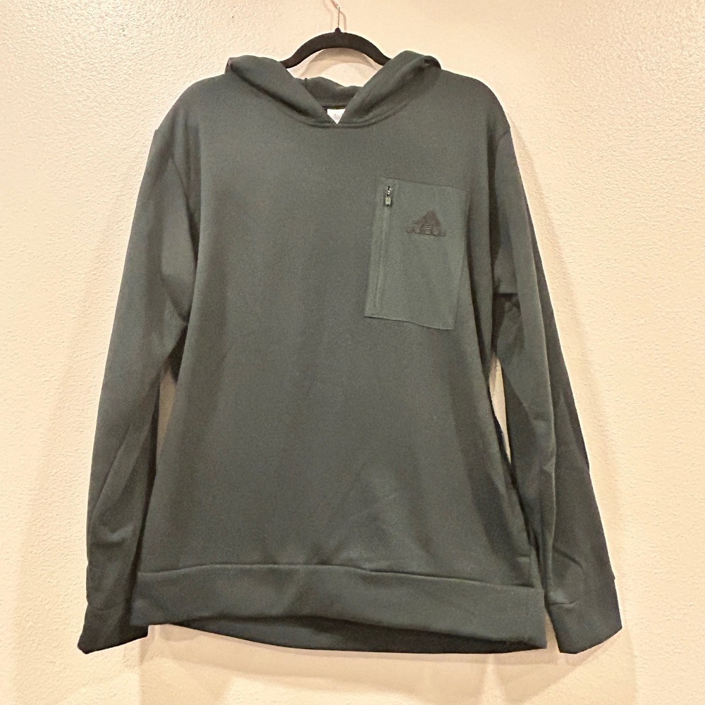 Adidas Fleece Hoodie Dark Green Zip Chest Pocket Pullover Men's Size Large L